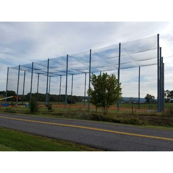 Large area galvanized steel anti-drone net coverage over critical infrastructure